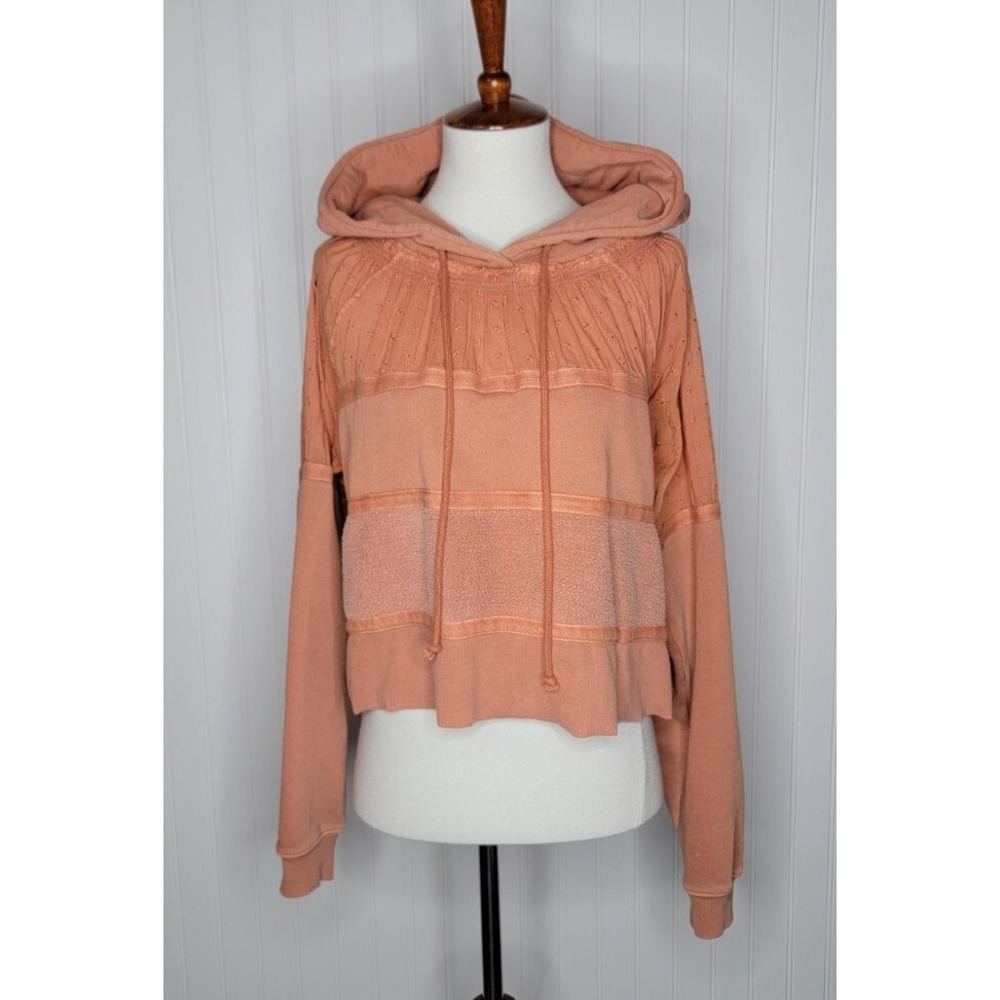Free People Piper Pullover Cropped Hooded Sweatshirt Women's Size XS Eyelet